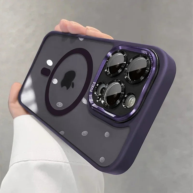 Luxury Magnetic Metal Lens Bumper Protection Case For iPhone 17 16 15 14 13 12 11 Pro Max Funda Wireless Charge Hard Clear Cover