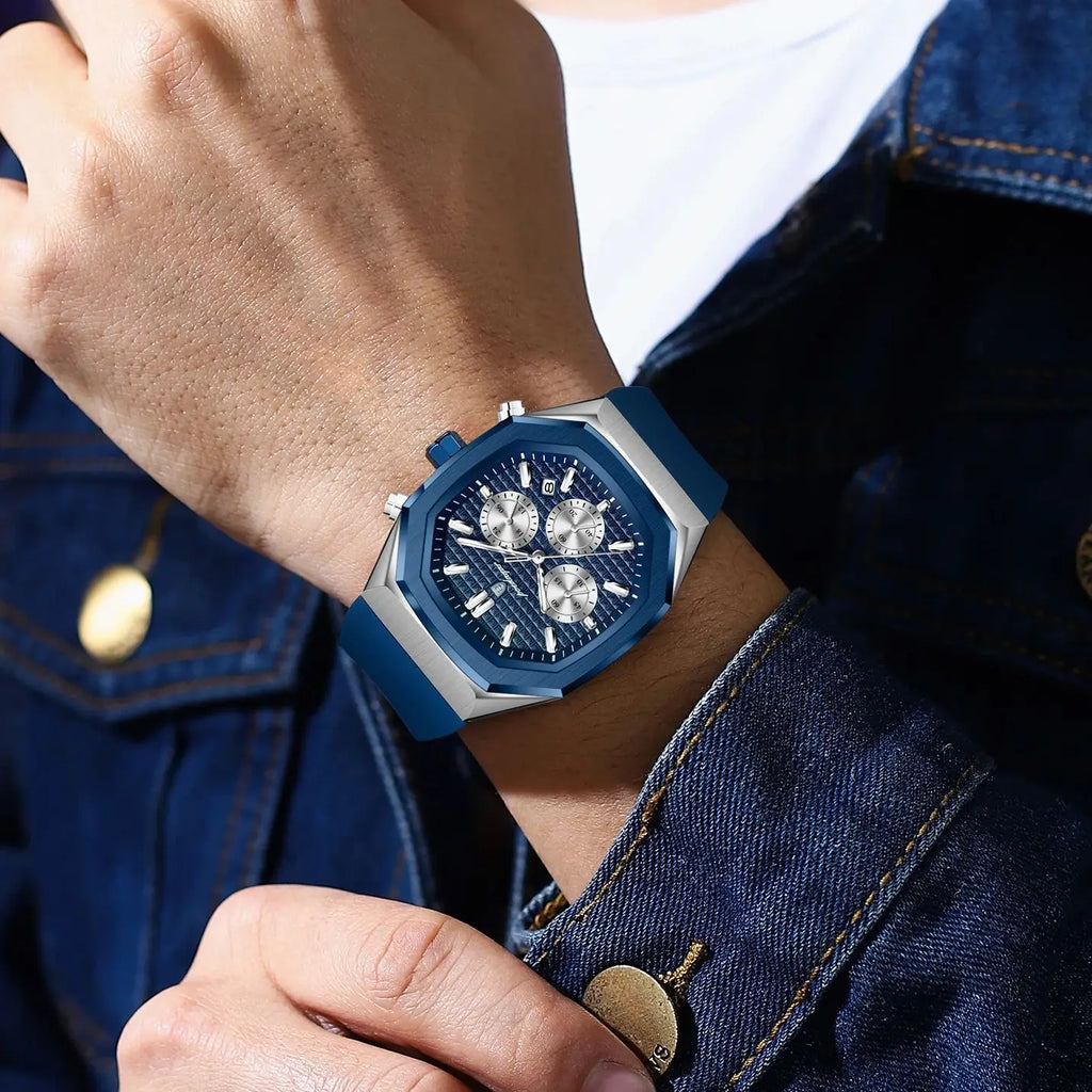 POEDAGAR Business Men's Wristwatch Chronograph Date Silicone Strap Man Watch Waterproof Luminous Military Quartz Watches For Men