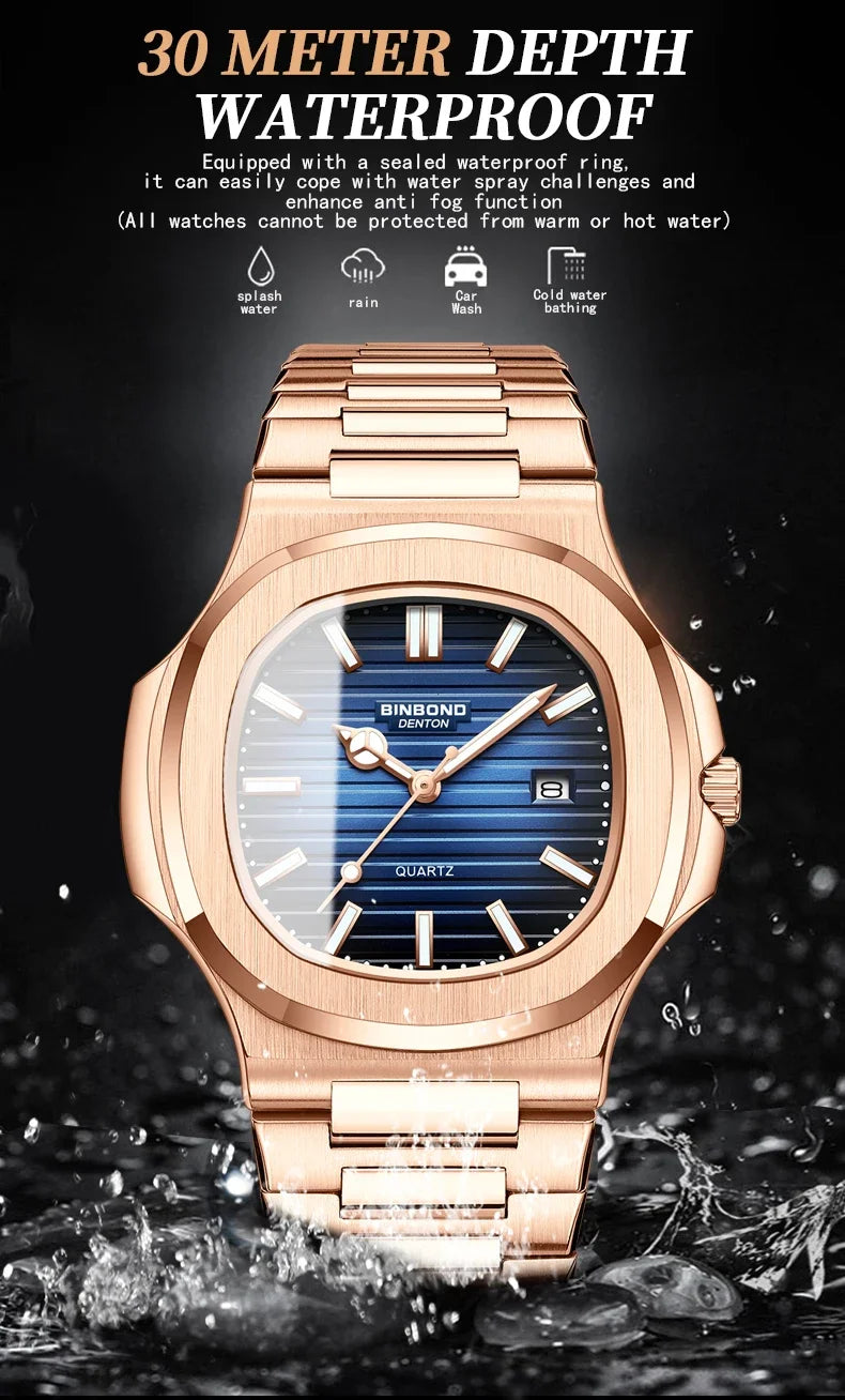 New Casual Business Fashion Quartz Wristwatches Rose Gold Clock Men Luxury Watch Automatic Watches Mens Black Relogio Masculino