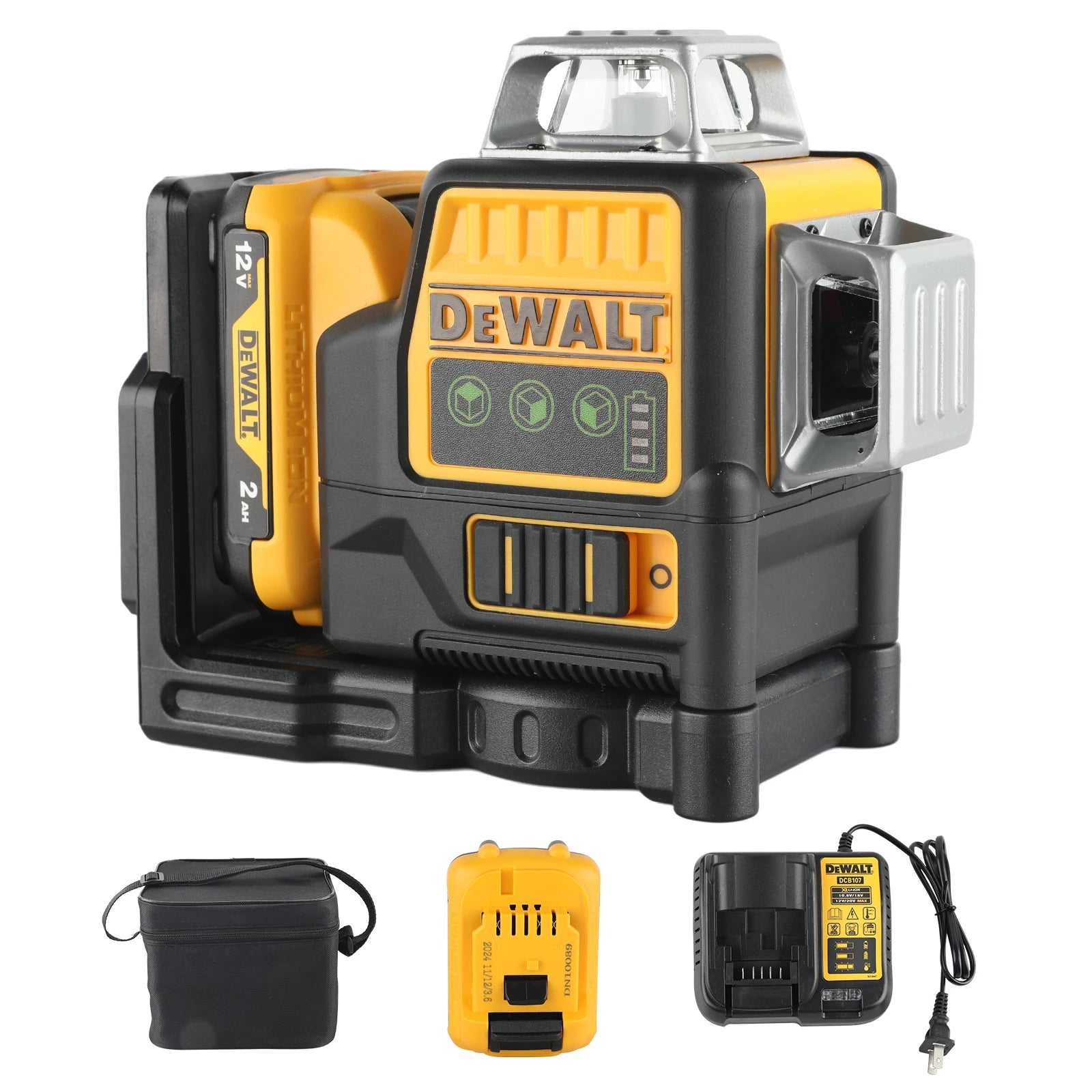 Dewalt us DW089LG12-Line Green Laser Level,360°Auto Leveling Cordless Rechargeable Measuring Tool for Construction Professional Use