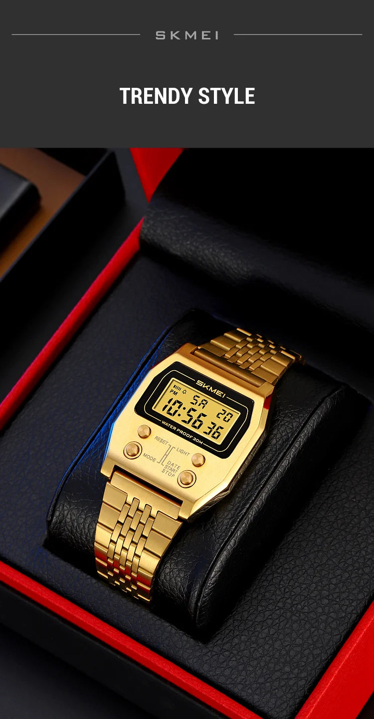 SKMEI 2460 Fashion Brand Men's Electronic Watch Multifunction Luminous Calendar Waterproof Steel Strap Sport Men Digital Watches