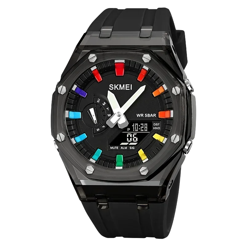 SKMEI 2100 Waterproof Men Watch Countdown Stopwatch Led Light Electronic Movement Wristwatch 5Alarm Clock 2 Time Digital Watches