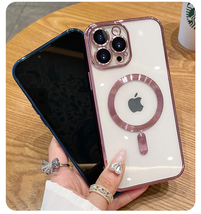 Luxury Plating For Magsafe Case For iPhone 16 15 14 13 12 11 Pro Max Wireless Charge Magnetic Cover With Camera Lens Protector