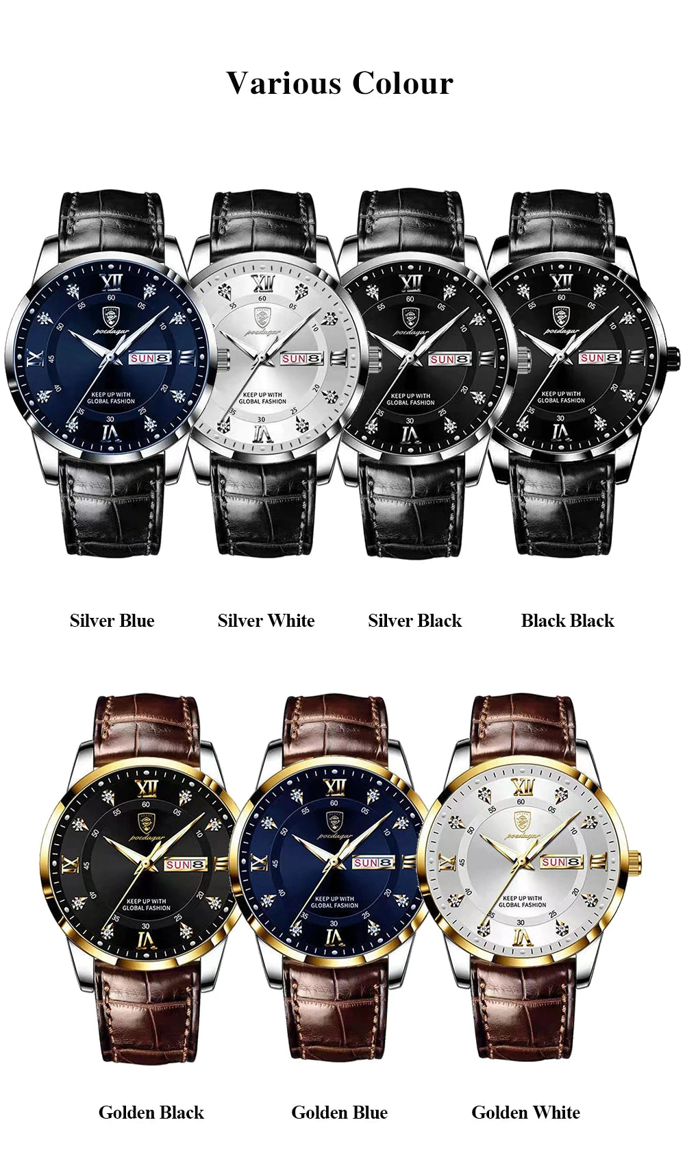 POEDAGAR Original High Quality Men Watch Waterproof Luminous Leather Sports Man Wristwatch Quartz Stylish Casual Watches For Men