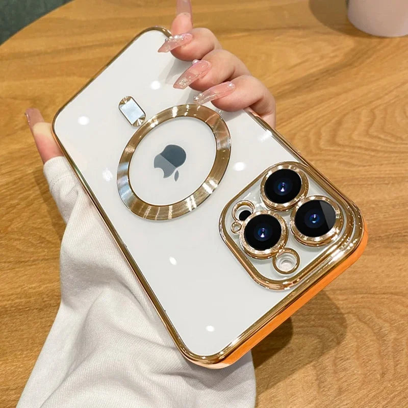Luxury Wireless Charge Phone Case For iPhone 15 14 13 12 11 16 17 Pro Max Plus Air Transparent Magnetic Bumper Cover