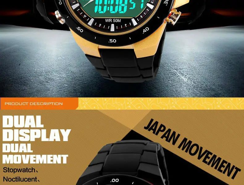 SKMEI 1016 Men Fashion Casual Alarm Clock Waterproof Military Chrono Dual Display Wristwatches Relogio Masculino Sport Watch