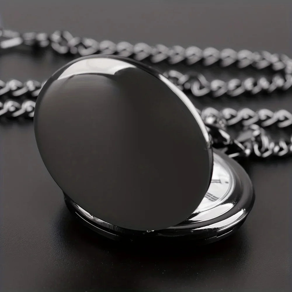 Smooth Steel Quartz Pocket Watch, Vintage Roman Number Dial Watch