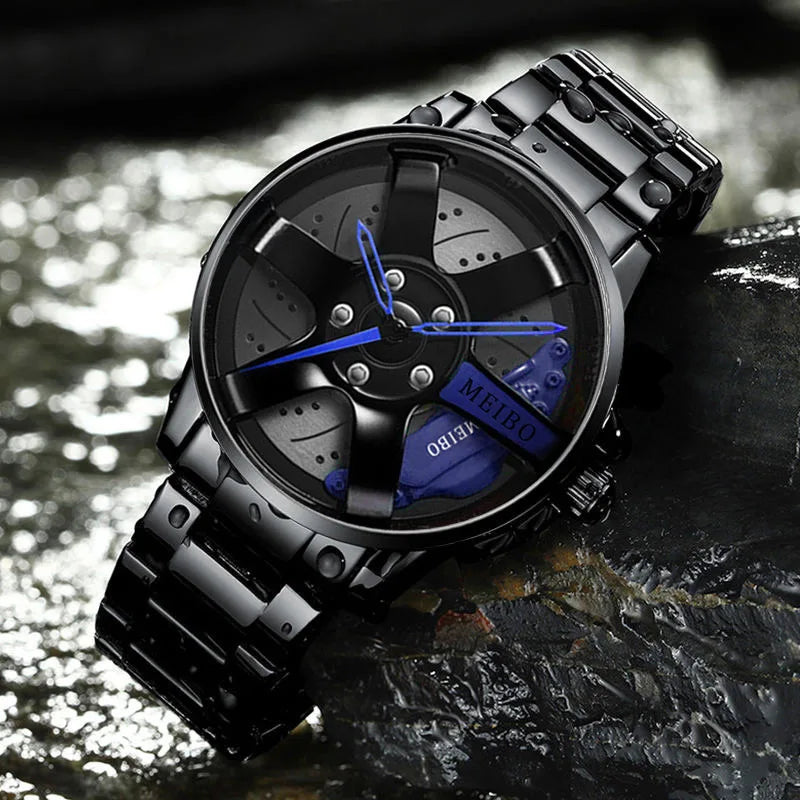 New Fashion Men Leather Watches Men Car Wheel Hub Stainless Steel Quartz Watch For Mens Military Sports Watch Relogio Masculino
