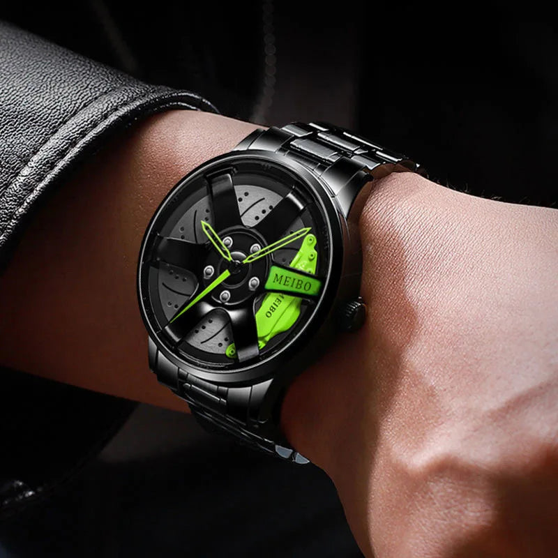 New Fashion Men Leather Watches Men Car Wheel Hub Stainless Steel Quartz Watch For Mens Military Sports Watch Relogio Masculino