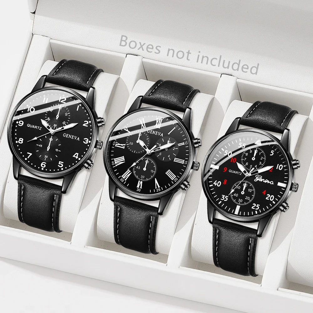 3PCS Fashion Men's Watches Set Business Trend Versatile Retro Classic Round Dial Quartz Watch Reloj Hombre（Without Box）