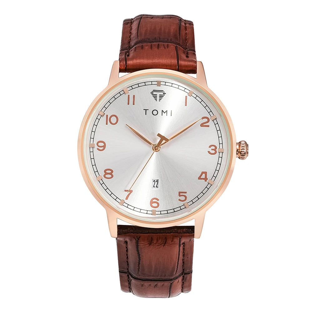 TOMI men's minimalist fashion watch circular dial calendar men's and women's casual quartz watch clock gift