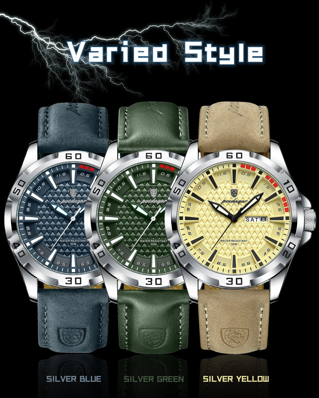 POEDAGAR Top Casual Sports Men Watch Waterproof Luminous Date Week Fashion Watch For Man Leather Classic Men's Quartz Wristwatch