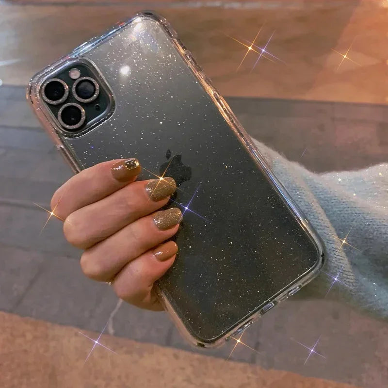 Classic Fashion Flash Powder Transparent Soft Shockproof Mobile Phone Case for IPhone16 15 14 13  Pro Max Mini The Perfect Case