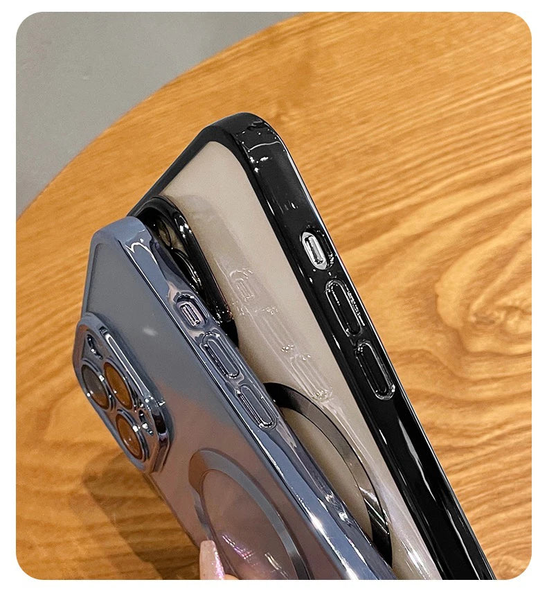 Luxury Plating For Magsafe Case For iPhone 16 15 14 13 12 11 Pro Max Wireless Charge Magnetic Cover With Camera Lens Protector