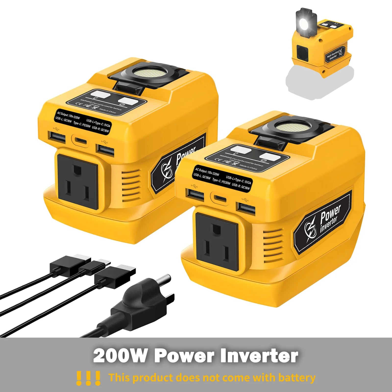 Kzreect 220W Power Inverter Compatible with Dewalt us 20V Battery, 20V to AC 110V, 4 Output & 300LM LED, Inverter for Camping