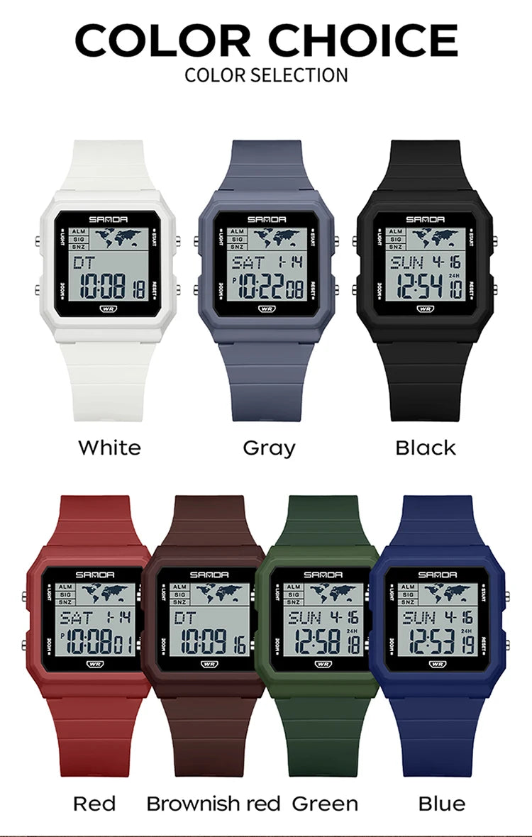 SANDA 2217 Sports Fashion Men Electronic Watches Multifunction Alarm Clock Countdown Luminous Waterproof Men's Digital Wristwatc