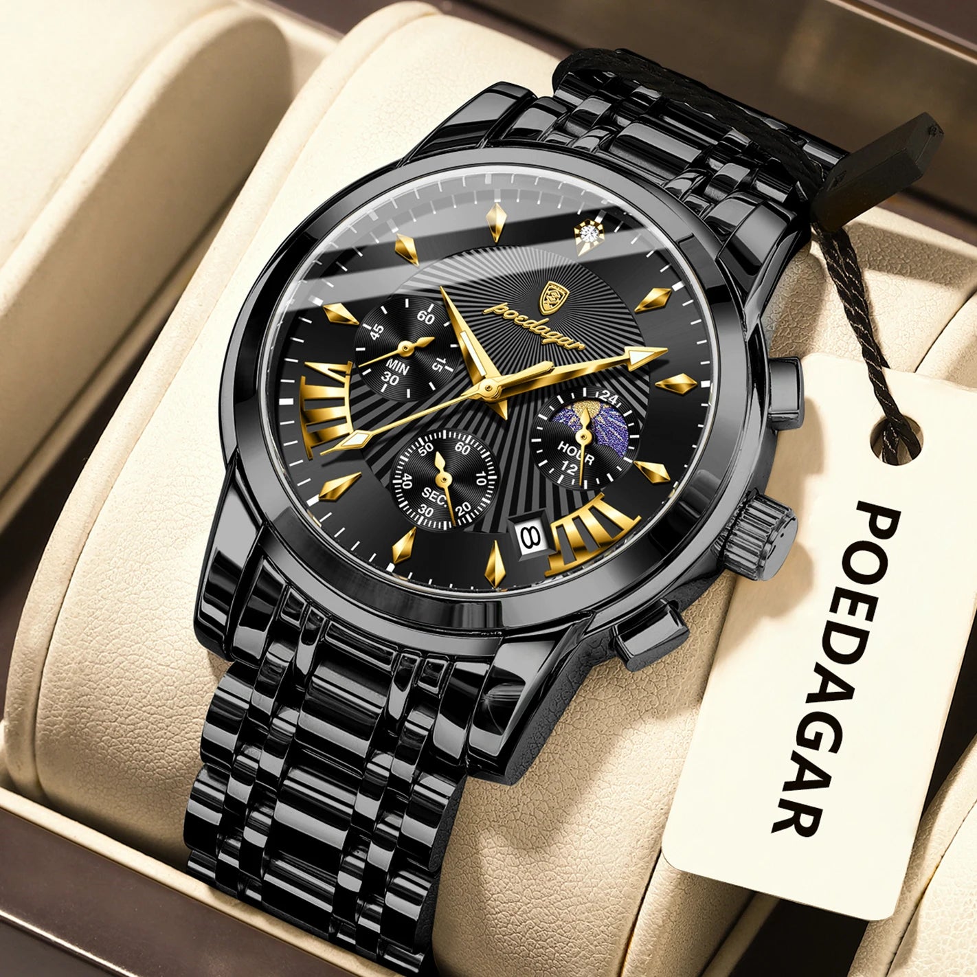 POEDAGAR Original Military Men Watches Waterproof Luminous Date Chronograph Man Watch Stainless Steel Men's Quartz Watches Reloj