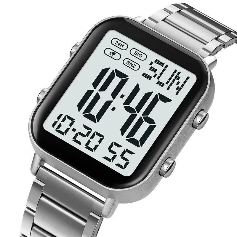 Skmei Men Digital Watches Luxury Stainless Steel Strap Dual Time Zone Man Sports Bracelet Watch 30M Waterproof Male Alarm Clock