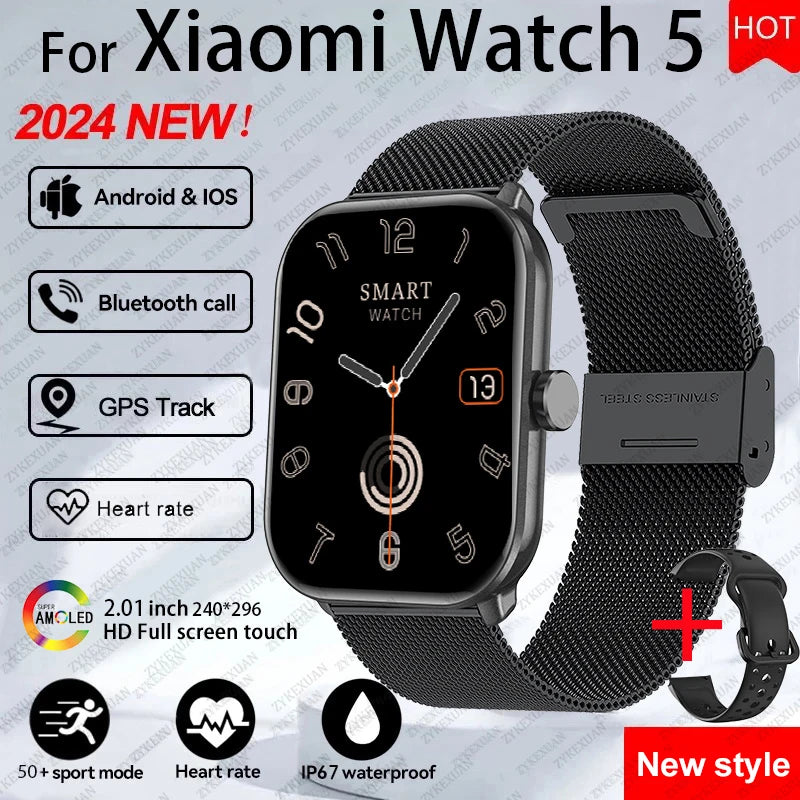 For Xiaomi Watch 5 Global Version Men Women HD AMOLED Display Heart Rate Bluetooth Call GPS Track Waterproof Sports Smart Watch