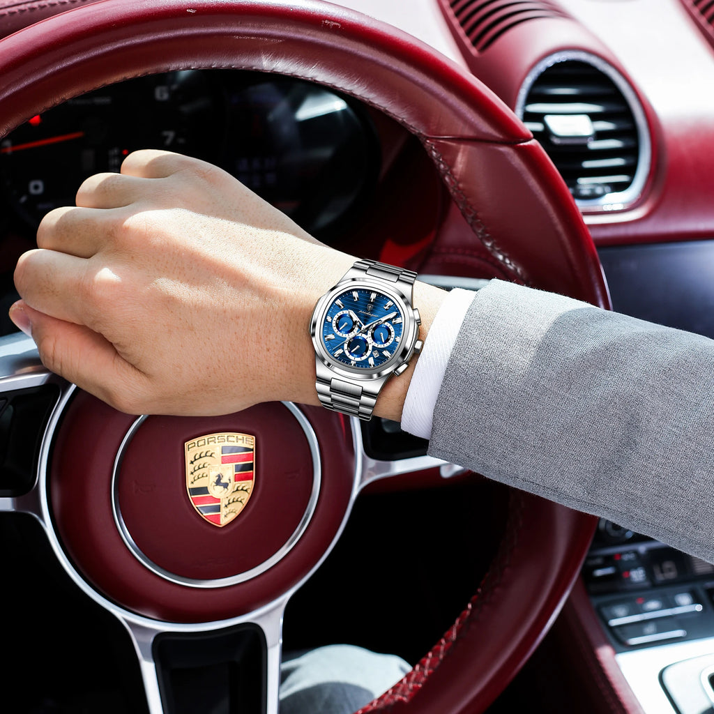 POEDAGAR Business Male Clock Date Chronograph Waterproof Luminous Luxury Men Watch Stainless Steel Quartz Fashion Men's Watches