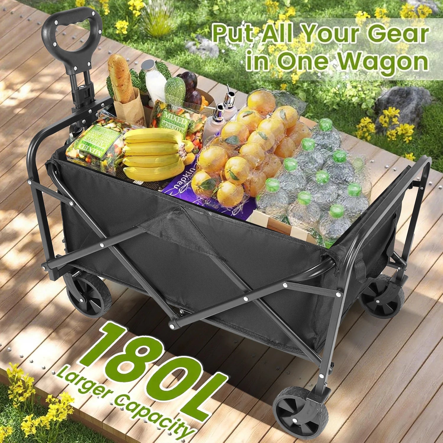 Cart Folding us Heavy Duty Wagon Carts Foldable, Portable Wagons for Groceries, Beach Cart with All-Terrain Wheels  Drink Holders, Utility Wagon