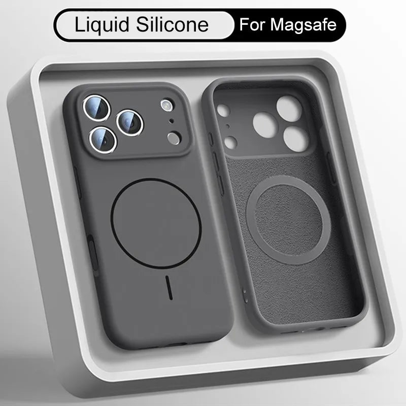Luxury Liquid Silicone Case for iPhone 17 Air 16 16E 15 14 13 12 11 Pro Max Plus Soft For Magsafe Magnet Shockproof Matte Cover