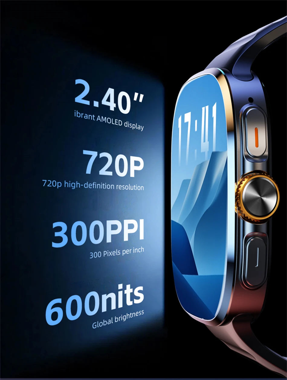 8GB+128GB RAM 5G/4G Smart Watch 2.4 inch AMOLED 2100mah Battery 900W Camera GPS WIFI Google APPS Download Smartwatch Android 10