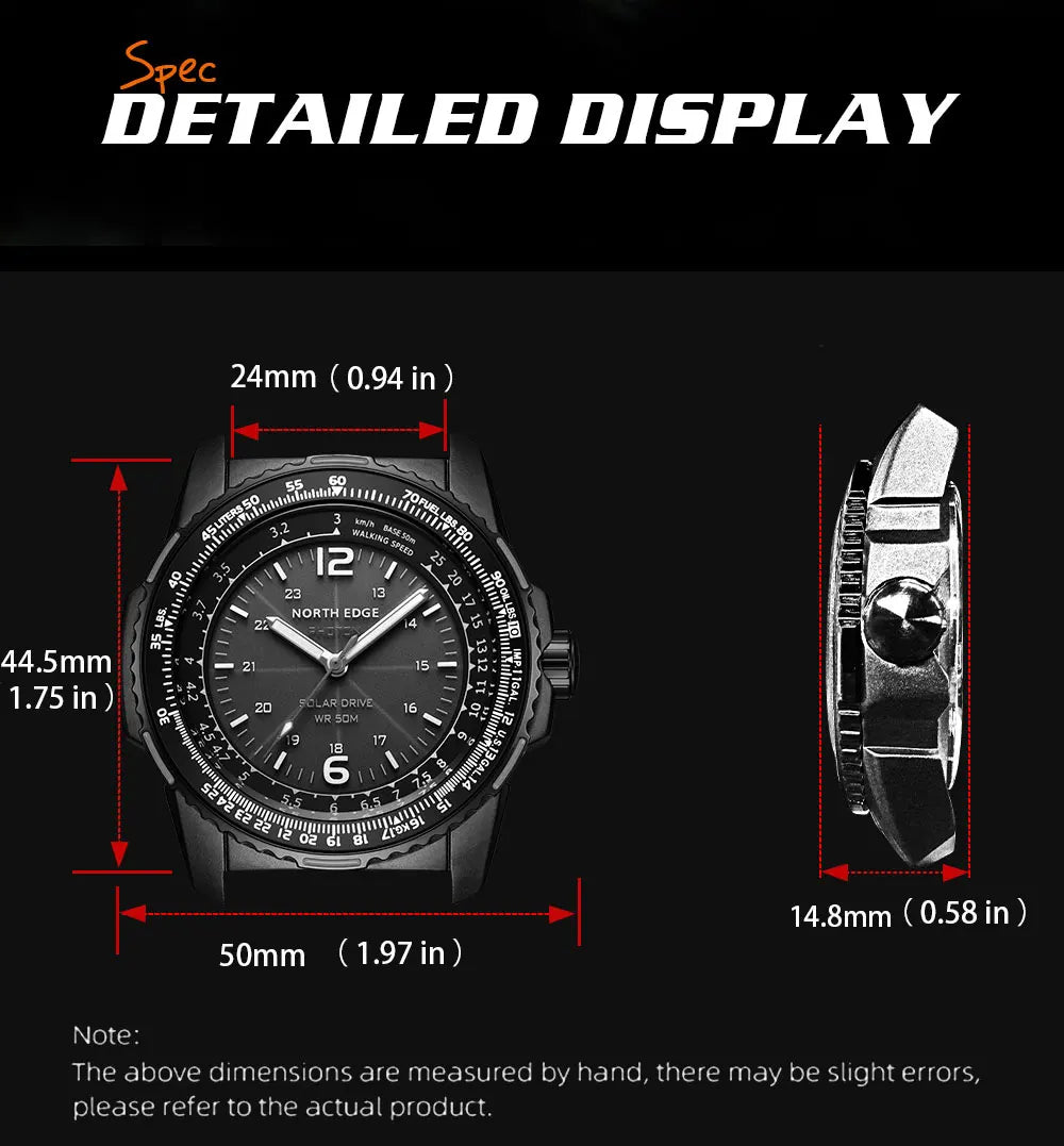 NORTH EDGE EVOQUE 2 Men Digital Military Watch Waterproof 50M Men's Sport Wristwatches Solar Power Luminous Enviormentally Clock