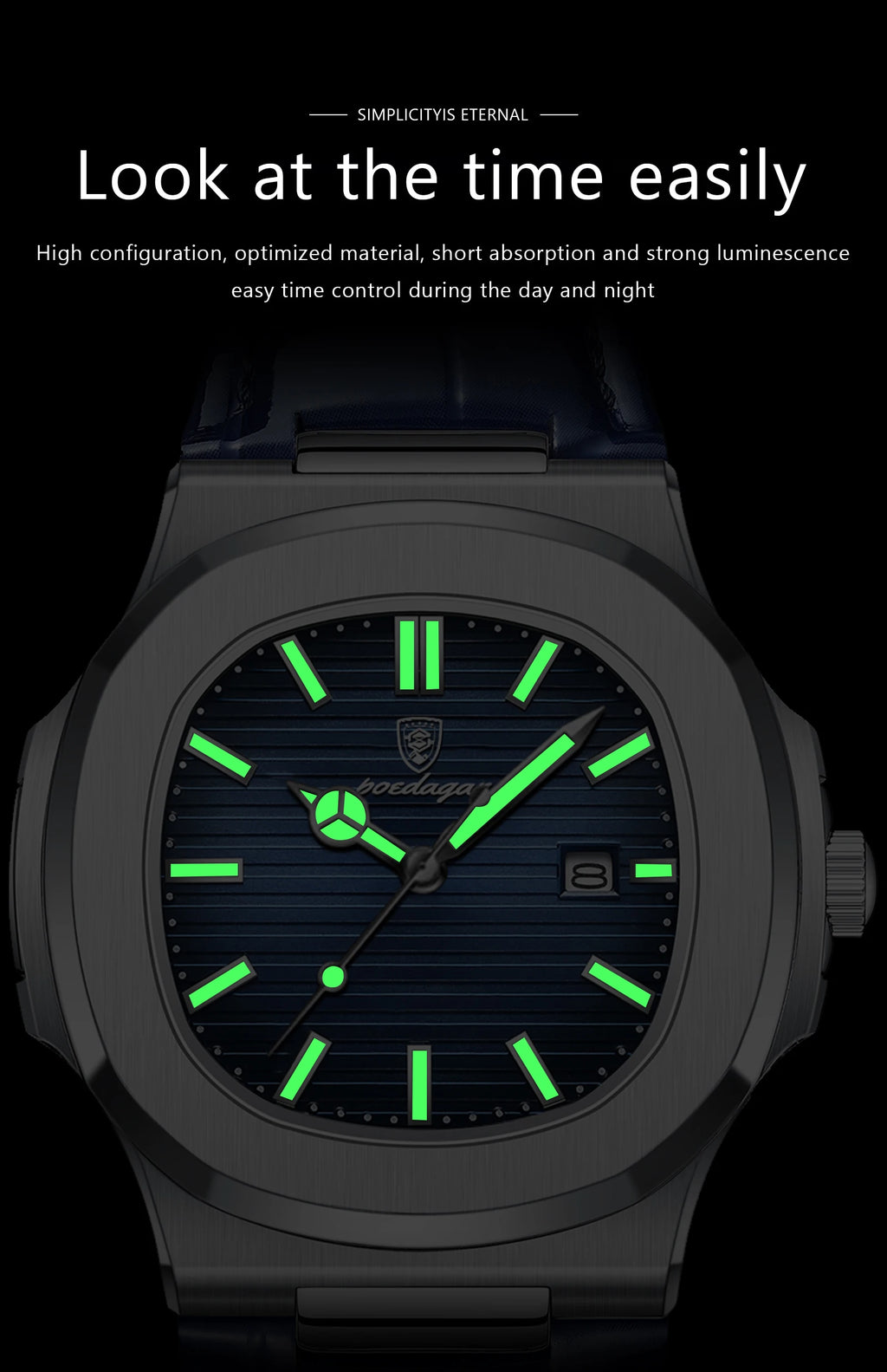 POEDAGAR Top Square Man Watch Date Waterproof Luminous Luxury Men Wristwatch High Quality Leather Men's Quartz Watches+Box Reloj
