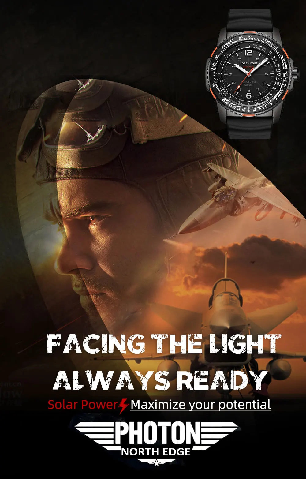 NORTH EDGE EVOQUE 2 Men Digital Military Watch Waterproof 50M Men's Sport Wristwatches Solar Power Luminous Enviormentally Clock