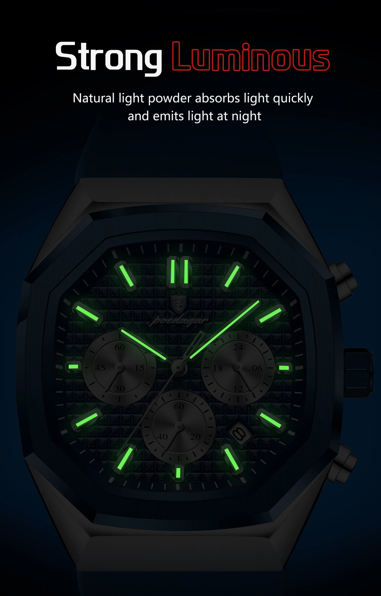 POEDAGAR Business Men's Wristwatch Chronograph Date Silicone Strap Man Watch Waterproof Luminous Military Quartz Watches For Men