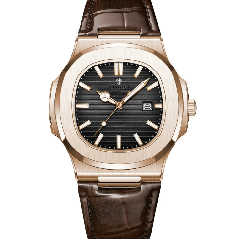 New Casual Business Fashion Quartz Wristwatches Rose Gold Clock Men Luxury Watch Automatic Watches Mens Black Relogio Masculino