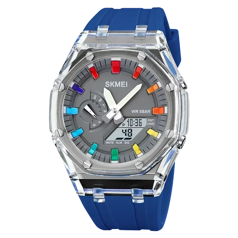 SKMEI 2100 Waterproof Men Watch Countdown Stopwatch Led Light Electronic Movement Wristwatch 5Alarm Clock 2 Time Digital Watches