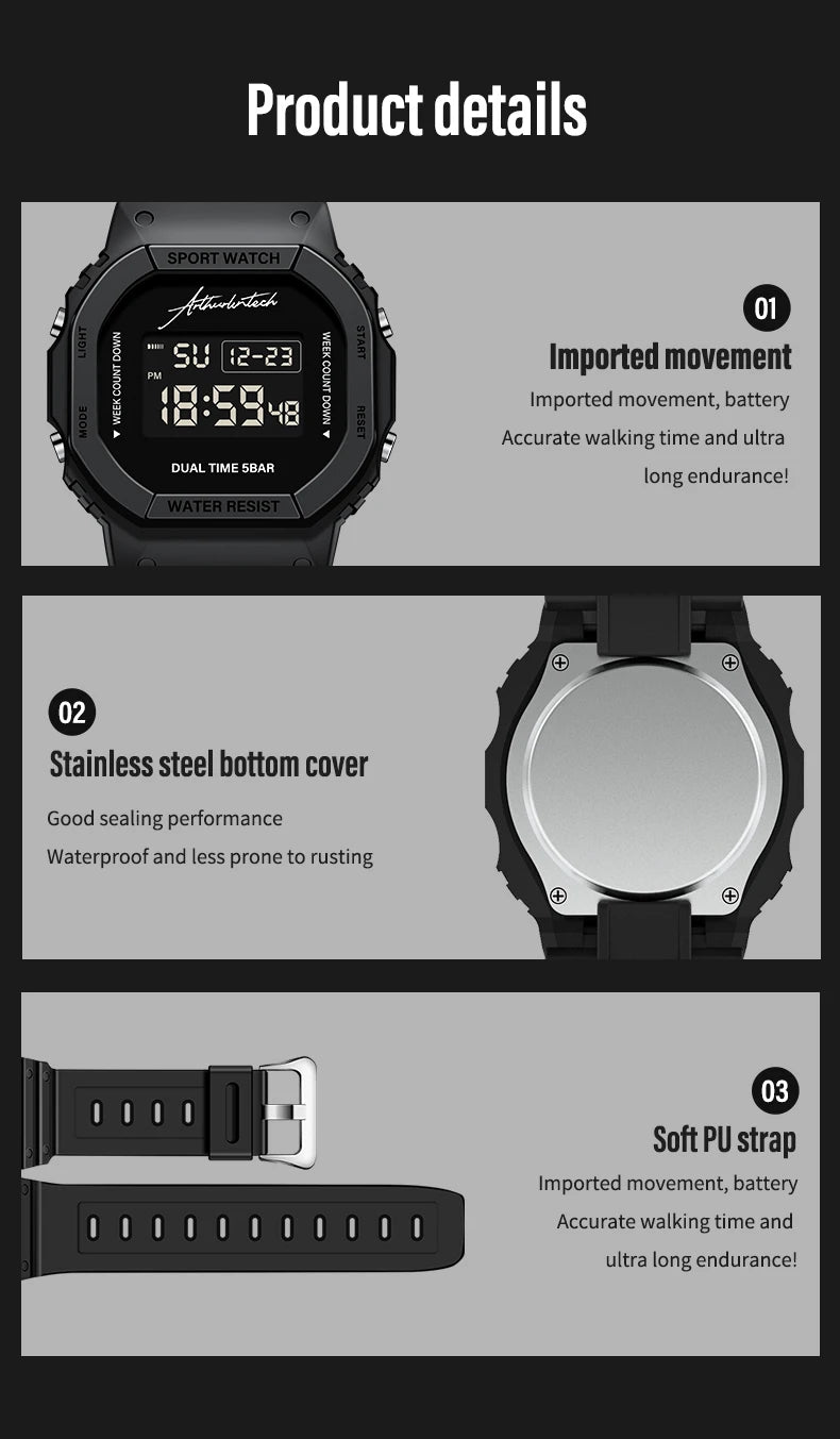 Military Digital Watch for Men Sports Waterproof Shockproof Mens Wristwatches LED Didplay Alarm Clock Reloj Hombre