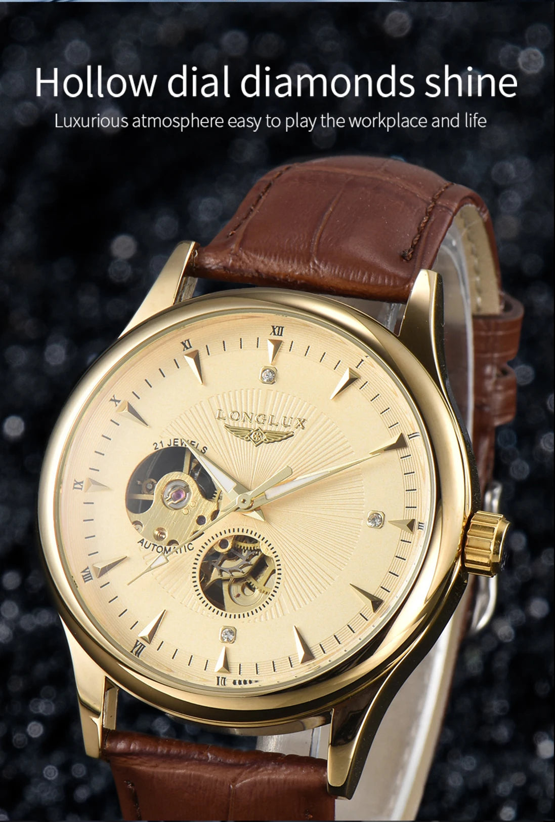 Automatic watch elegant skeleton waterproof mechanical watches leather simple rome mens watch men gift