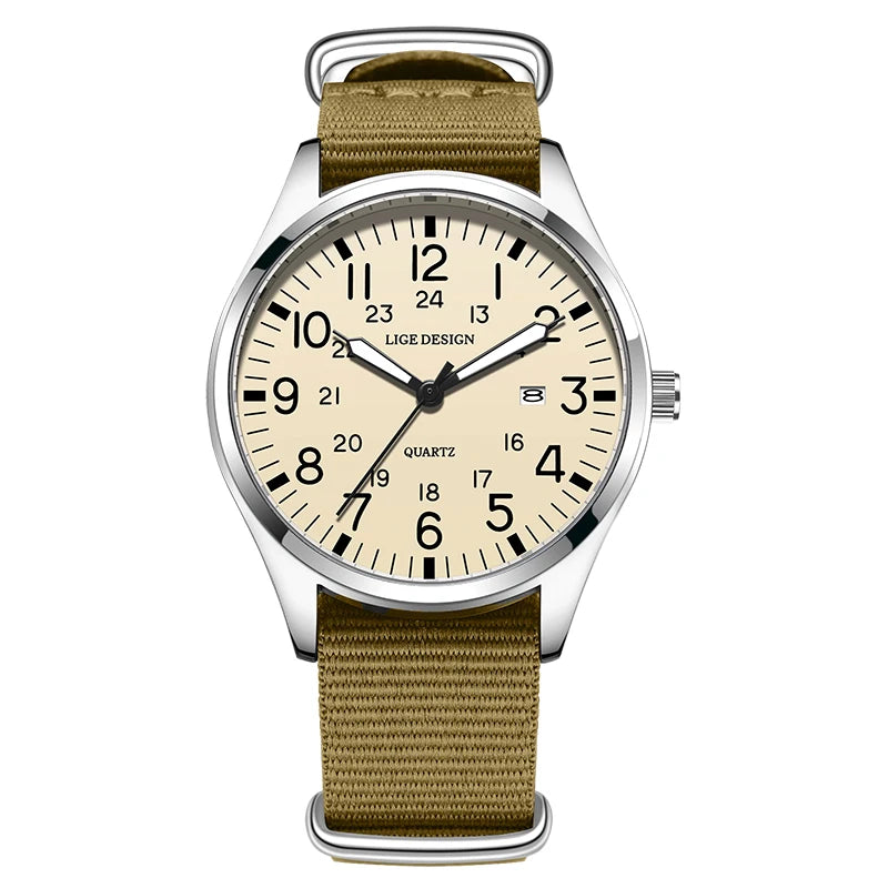 LIGE Original Top Quartz Watch Outdoor Sports Casual Simple Auto Date Clock Nylon Strap Waterproof Luminous Watches for Man Gift
