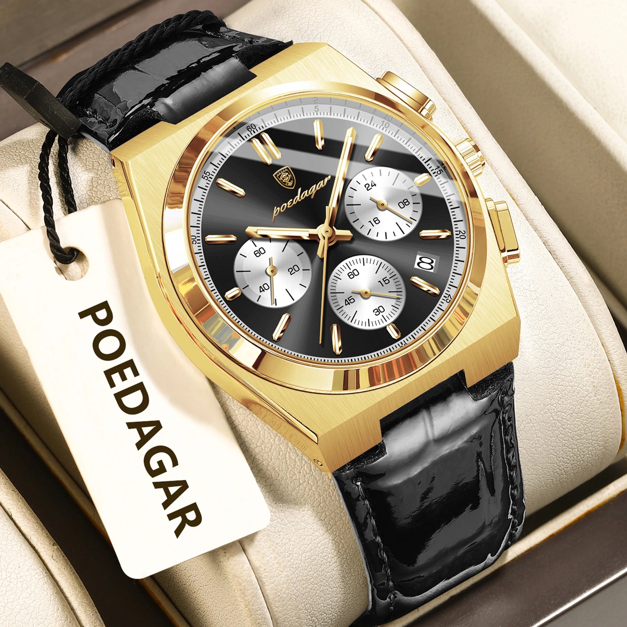 POEDAGAR Luxury Classic Men's Watch Waterproof Luminous Chronograph Date Quartz Man Clock Fashion Sports Leather Watches For Men