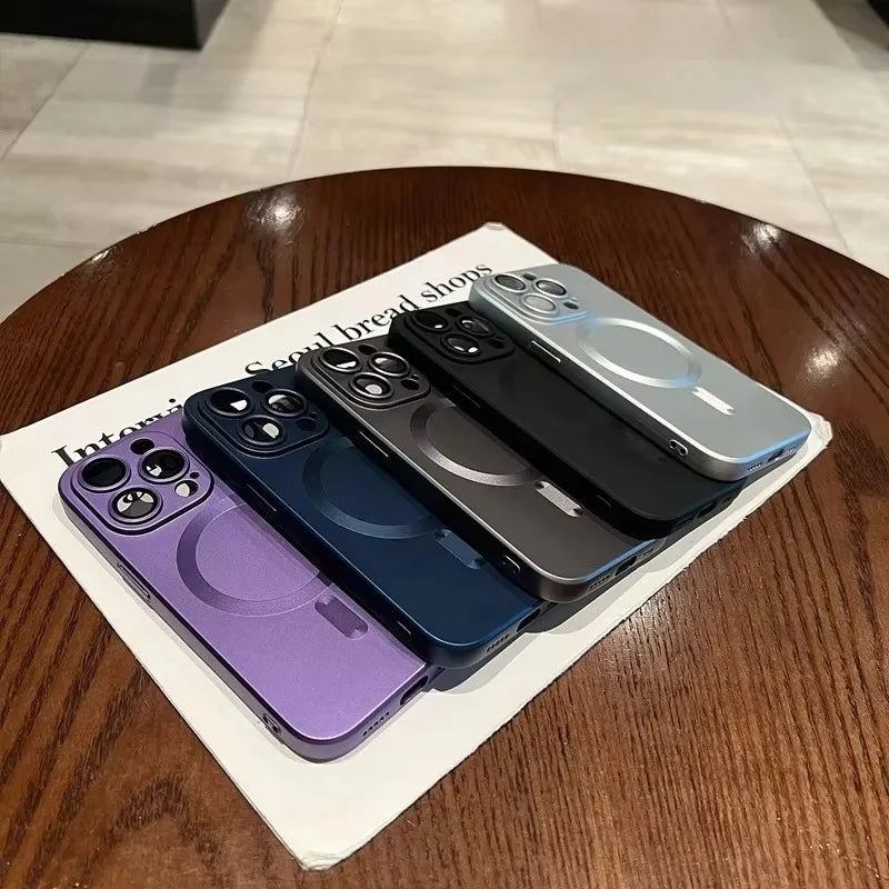 Magnetic Luxury Matte For Magsafe Wireless Charging Case For iPhone 16e 15 14 13 12 17 Pro Max Glass Lens Protection Soft Cover