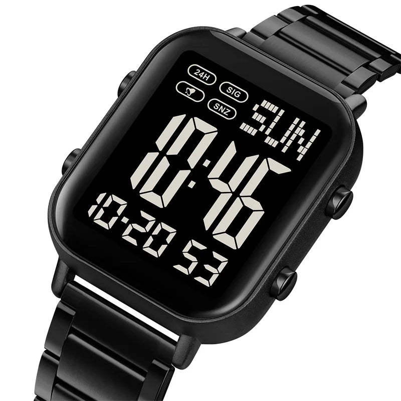 Skmei Men Digital Watches Luxury Stainless Steel Strap Dual Time Zone Man Sports Bracelet Watch 30M Waterproof Male Alarm Clock