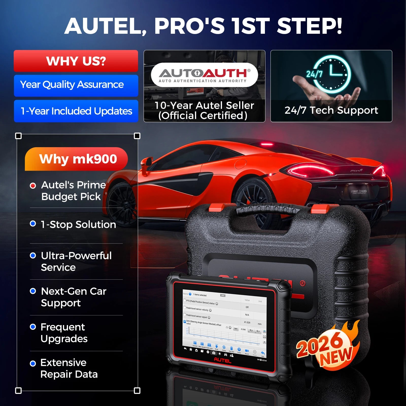 Autel MaxiCOM MK900 Diagnostic Tools CAN FD DoIP 8 Inch Bidirectional OBD2 Scanner Auto Diagnosis Upgrade of MX808S