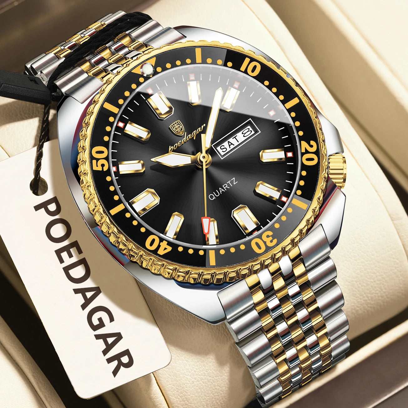 POEDAGAR Luxury Fashion Men's Watch Waterproof Luminous Quartz Male Watch Date Week Stainless Steel Casual Watches For Men Reloj