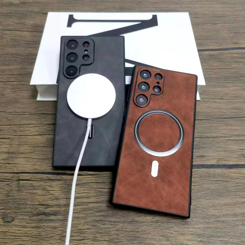 Luxury Leather Magnetic Case For Samsung Galaxy S26 S25 S24 S23 S22 S21 Ultra Plus FE Note 20 S 24 23 For Magsafe Wireless Cover