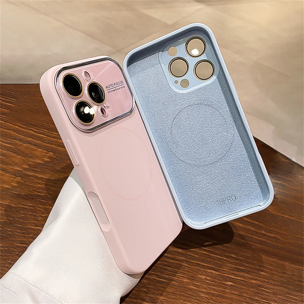 Advanced Liquid Phone Case For iPhone 17 16 14 15 Pro Max Magnetic Charging Glass Lens Protective Cover Silicone Couple Set