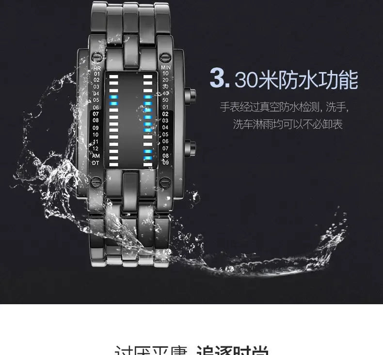 Men Watch 50m Waterproof Lava Watch Double Row Lamp Led Watch Male Binary Steel Band Electronic Sport Watch Relogios Masculino
