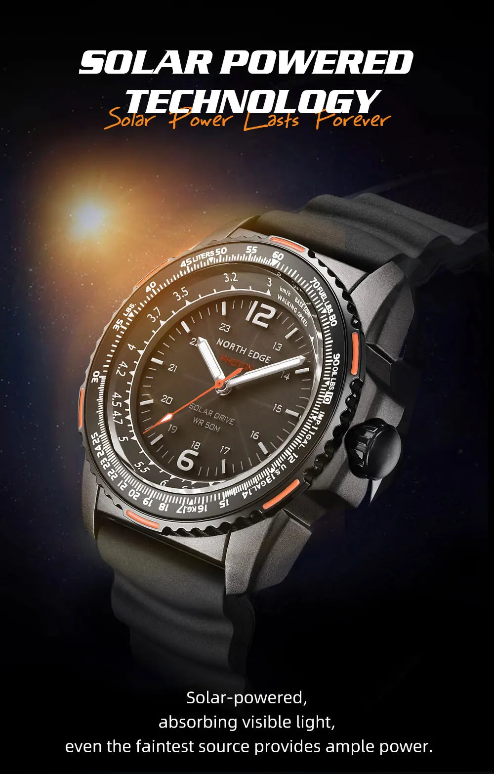NORTH EDGE EVOQUE 2 Men Digital Military Watch Waterproof 50M Men's Sport Wristwatches Solar Power Luminous Enviormentally Clock