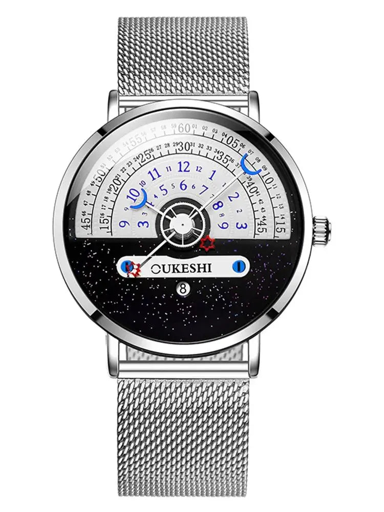 Unique Business Men Watch Fashion Auto Date Stainless Steel Strap Quartz Wristwatch Man Gifts For Him Calendar Clock