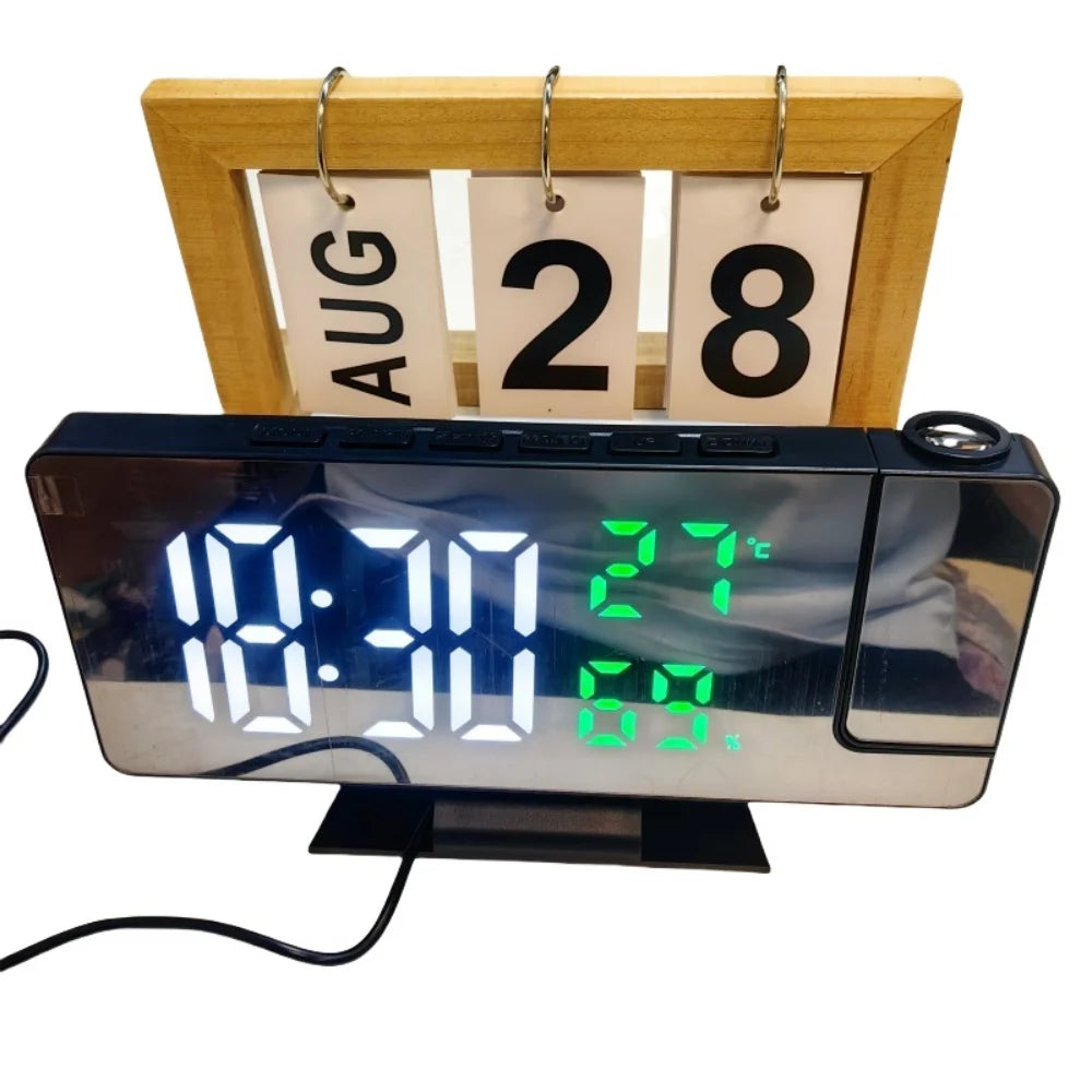 180° Rotation Projection Digital Alarm Clock Temperature Humidity Night Mode Snooze 12/24H USB Powered Projector Table LED Clock