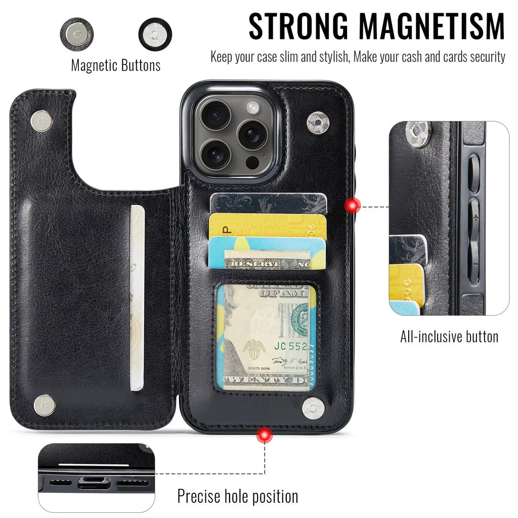 Wallet Card Holder Case for iPhone 16 15 14 13 12 11 Pro Max XS XR Leather Cover
