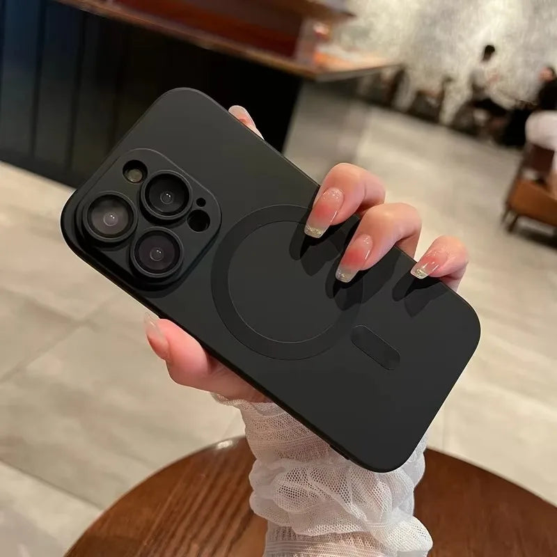 Magnetic Luxury Matte For Magsafe Wireless Charging Case For iPhone 16e 15 14 13 12 17 Pro Max Glass Lens Protection Soft Cover