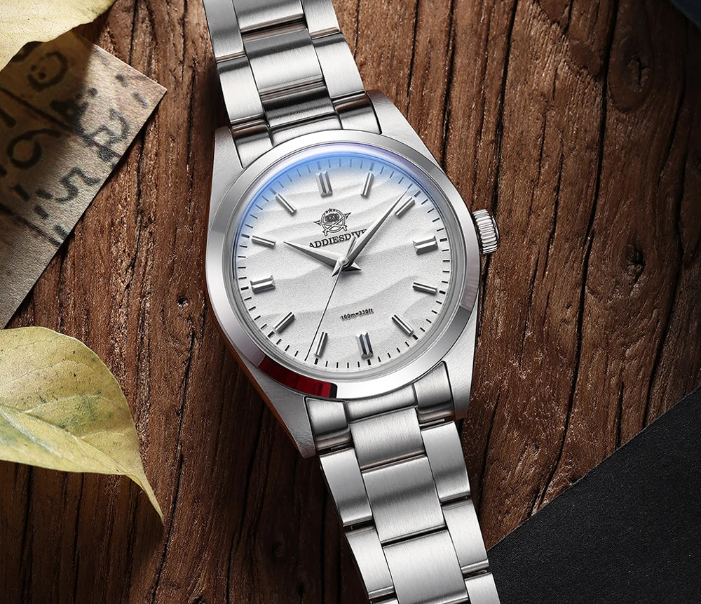 ADDIESDIVE Hot Sale Quartz Watch Simple 10Bar Steel Dive Wristwatch Bubble Mirror Pot Cover Glass Sports 36mm Men Watches AD2030